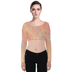 Coral Cream Abstract Art Pattern Velvet Long Sleeve Crop Top by SpinnyChairDesigns