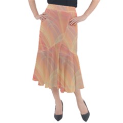 Coral Cream Abstract Art Pattern Midi Mermaid Skirt by SpinnyChairDesigns