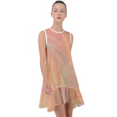 Coral Cream Abstract Art Pattern Frill Swing Dress by SpinnyChairDesigns