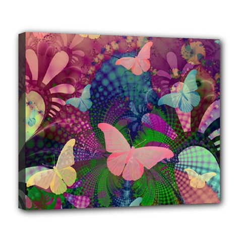 Butterfly Garden Art Deluxe Canvas 24  X 20  (stretched) by SpinnyChairDesigns