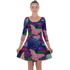 Butterfly Garden Art Quarter Sleeve Skater Dress by SpinnyChairDesigns