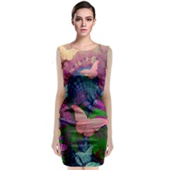 Butterfly Garden Art Sleeveless Velvet Midi Dress by SpinnyChairDesigns