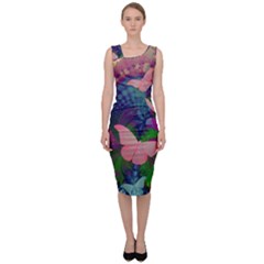 Butterfly Garden Art Sleeveless Pencil Dress by SpinnyChairDesigns