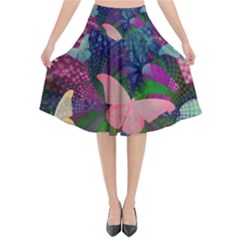 Butterfly Garden Art Flared Midi Skirt by SpinnyChairDesigns