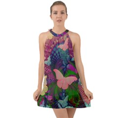 Butterfly Garden Art Halter Tie Back Chiffon Dress by SpinnyChairDesigns