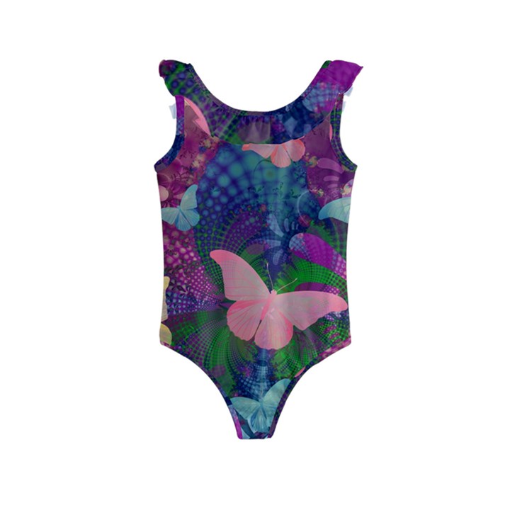 Butterfly Garden Art Kids  Frill Swimsuit