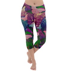 Butterfly Garden Art Lightweight Velour Capri Yoga Leggings by SpinnyChairDesigns