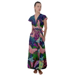 Butterfly Garden Art Flutter Sleeve Maxi Dress by SpinnyChairDesigns