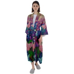 Butterfly Garden Art Maxi Satin Kimono by SpinnyChairDesigns