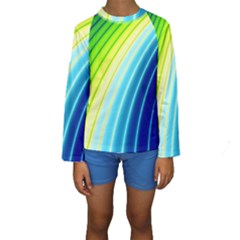 Sporty Stripes Swoosh Green Blue Kids  Long Sleeve Swimwear by SpinnyChairDesigns