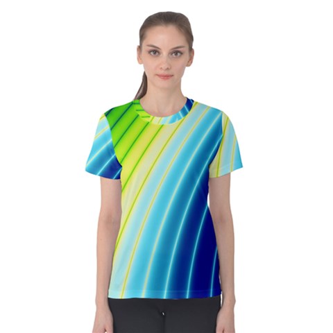 Sporty Stripes Swoosh Green Blue Women s Cotton Tee by SpinnyChairDesigns