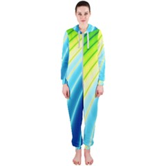 Sporty Stripes Swoosh Green Blue Hooded Jumpsuit (ladies)  by SpinnyChairDesigns