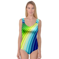 Sporty Stripes Swoosh Green Blue Princess Tank Leotard  by SpinnyChairDesigns