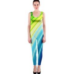 Sporty Stripes Swoosh Green Blue One Piece Catsuit by SpinnyChairDesigns