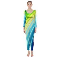 Sporty Stripes Swoosh Green Blue Long Sleeve Catsuit by SpinnyChairDesigns