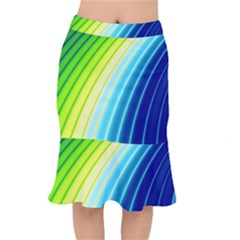 Sporty Stripes Swoosh Green Blue Short Mermaid Skirt by SpinnyChairDesigns