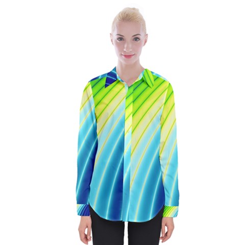 Sporty Stripes Swoosh Green Blue Womens Long Sleeve Shirt by SpinnyChairDesigns