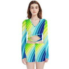 Sporty Stripes Swoosh Green Blue Velvet Wrap Crop Top