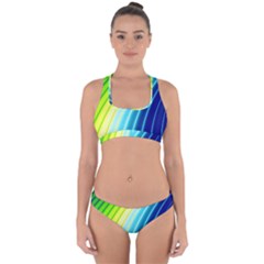 Sporty Stripes Swoosh Green Blue Cross Back Hipster Bikini Set by SpinnyChairDesigns