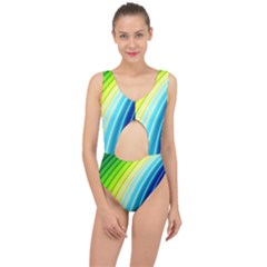 Sporty Stripes Swoosh Green Blue Center Cut Out Swimsuit by SpinnyChairDesigns