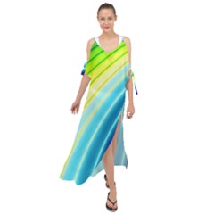 Sporty Stripes Swoosh Green Blue Maxi Chiffon Cover Up Dress by SpinnyChairDesigns