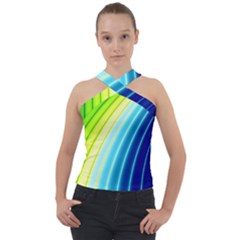 Sporty Stripes Swoosh Green Blue Cross Neck Velour Top by SpinnyChairDesigns