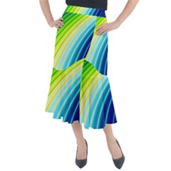 Sporty Stripes Swoosh Green Blue Midi Mermaid Skirt by SpinnyChairDesigns