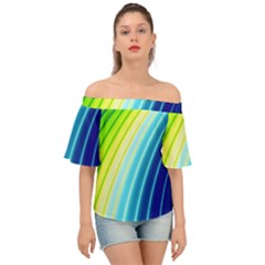 Sporty Stripes Swoosh Green Blue Off Shoulder Short Sleeve Top by SpinnyChairDesigns