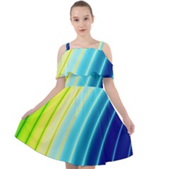 Sporty Stripes Swoosh Green Blue Cut Out Shoulders Chiffon Dress by SpinnyChairDesigns