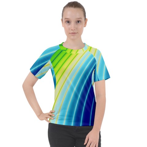 Sporty Stripes Swoosh Green Blue Women s Sport Raglan Tee by SpinnyChairDesigns