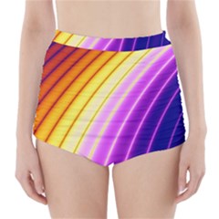 Sporty Stripes Swoosh Purple Gold Red High-waisted Bikini Bottoms by SpinnyChairDesigns