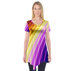 Sporty Stripes Swoosh Purple Gold Red Short Sleeve Tunic  by SpinnyChairDesigns