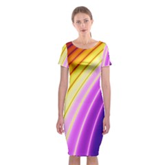 Sporty Stripes Swoosh Purple Gold Red Classic Short Sleeve Midi Dress by SpinnyChairDesigns