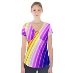 Sporty Stripes Swoosh Purple Gold Red Short Sleeve Front Detail Top by SpinnyChairDesigns