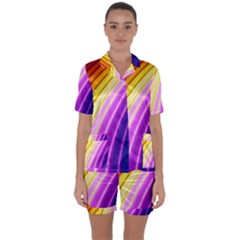 Sporty Stripes Swoosh Purple Gold Red Satin Short Sleeve Pyjamas Set by SpinnyChairDesigns