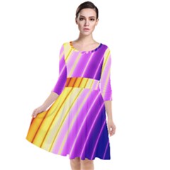 Sporty Stripes Swoosh Purple Gold Red Quarter Sleeve Waist Band Dress by SpinnyChairDesigns