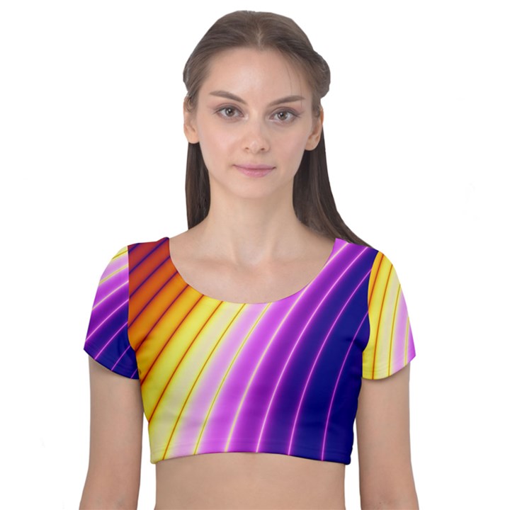 Sporty Stripes Swoosh Purple Gold Red Velvet Short Sleeve Crop Top 