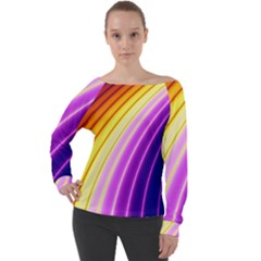 Sporty Stripes Swoosh Purple Gold Red Off Shoulder Long Sleeve Velour Top