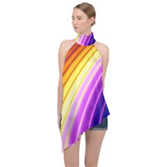 Sporty Stripes Swoosh Purple Gold Red Halter Asymmetric Satin Top by SpinnyChairDesigns