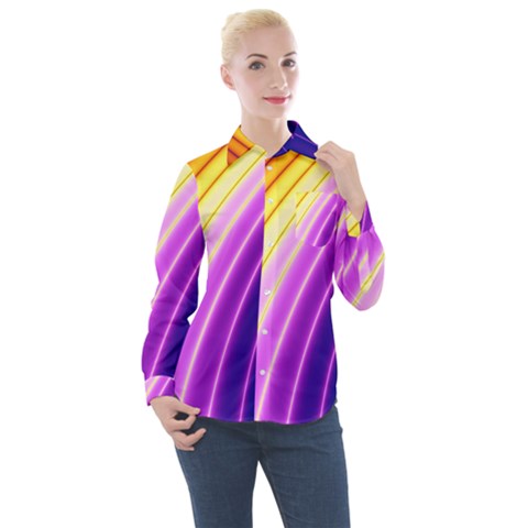 Sporty Stripes Swoosh Purple Gold Red Women s Long Sleeve Pocket Shirt by SpinnyChairDesigns