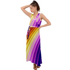 Sporty Stripes Swoosh Purple Gold Red V-neck Chiffon Maxi Dress by SpinnyChairDesigns