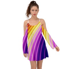 Sporty Stripes Swoosh Purple Gold Red Kimono Sleeves Boho Dress by SpinnyChairDesigns