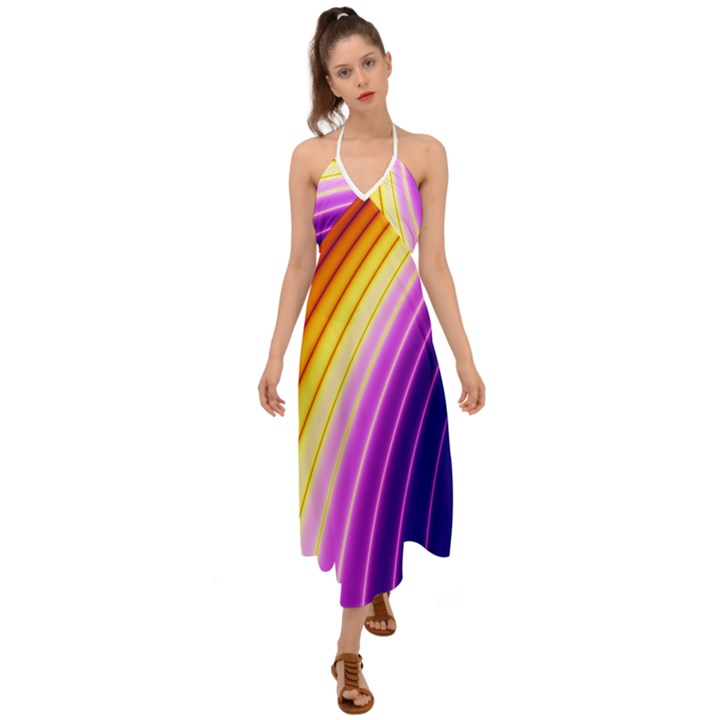 Sporty Stripes Swoosh Purple Gold Red Halter Tie Back Dress 