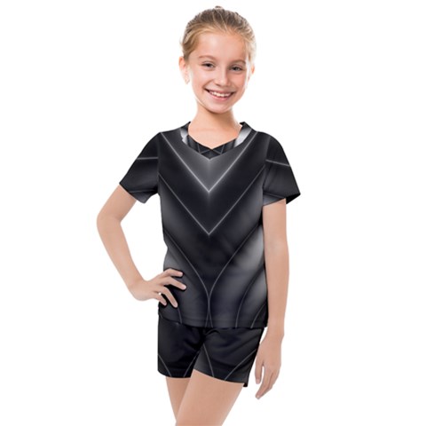 Black And Silver Pattern Kids  Mesh Tee And Shorts Set by SpinnyChairDesigns