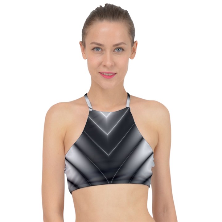 Black and Silver Pattern Racer Front Bikini Top