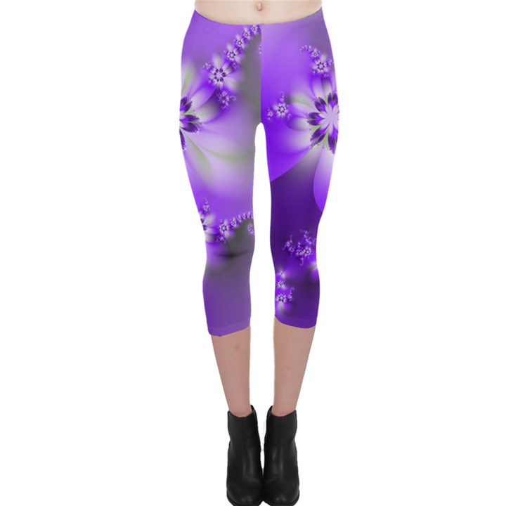 Violet Purple Flower Print Capri Leggings 