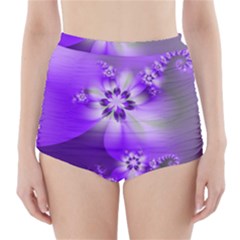 Violet Purple Flower Print High-waisted Bikini Bottoms by SpinnyChairDesigns