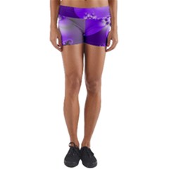 Violet Purple Flower Print Yoga Shorts by SpinnyChairDesigns