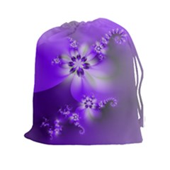 Violet Purple Flower Print Drawstring Pouch (2xl) by SpinnyChairDesigns