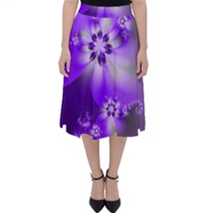 Violet Purple Flower Print Classic Midi Skirt by SpinnyChairDesigns